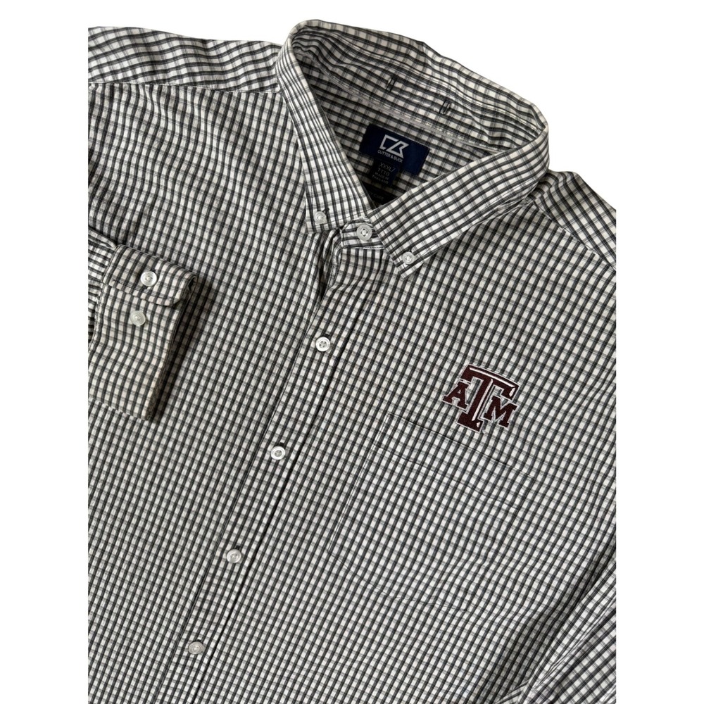 Cutter & Buck Texas A&M Aggies‎ Gingham Button Down Cotton Blend Black Mens XXXL
